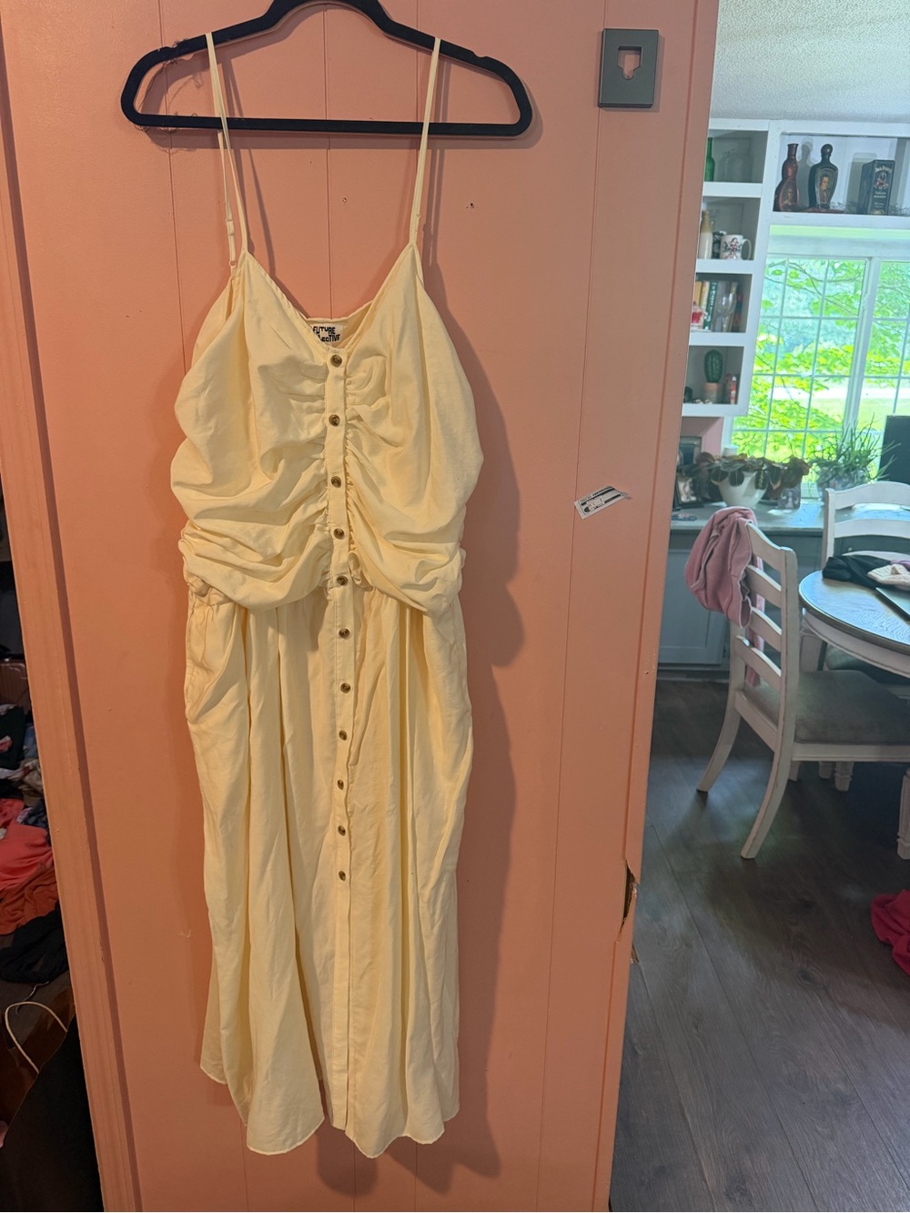Light Cream Ruched Button-Front Maxi Dress